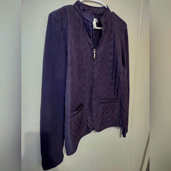 CROFT & BARROW Womens Petite Large Dark Purple Zip Up Knit Jacket - Picture 2 of 6